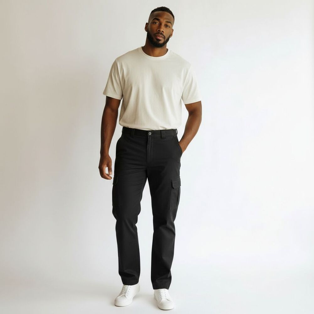 Dickies Slim Straight Cargo Work Pants Men 34x30 Black Poly Cotton Kenya